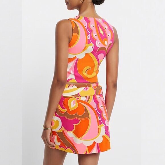 NWT Express High Waisted Retro Paisley Belted Mini Skirt - Picture 3 of 10